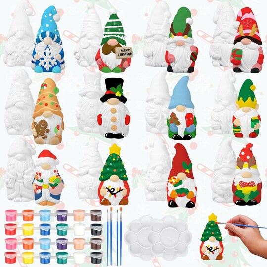 Greentek; 12 Sets Ceramic to Paint Winter Christmas Ready to Paint Your Own Ceramic DIY Paintable Figurine; Category:Kids Craft Kits; Image:1